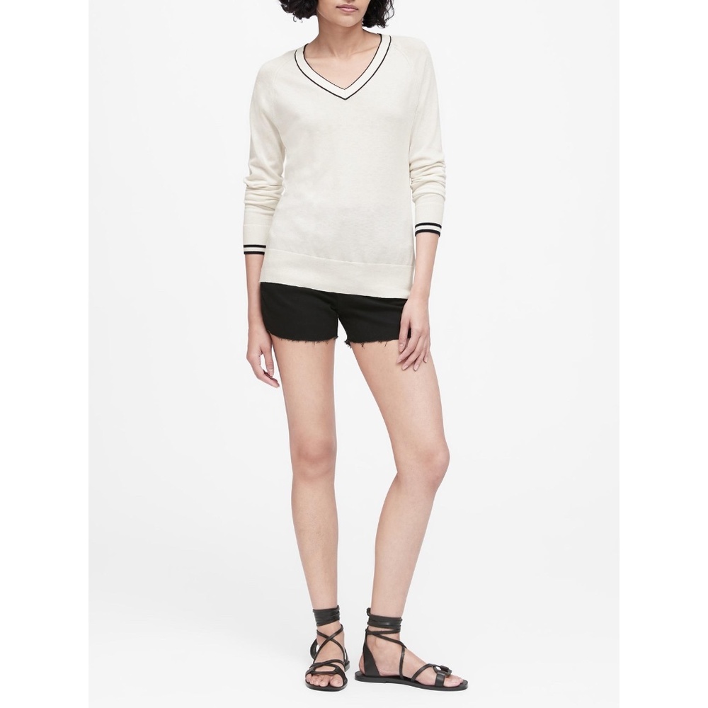 Silk Cotton Varsity V-Neck Sweater